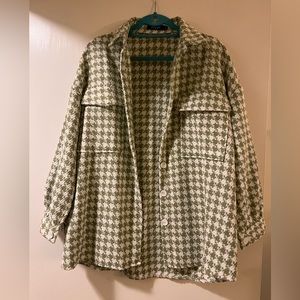 Long Sleeve Houndstooth Print Shirt Jacket